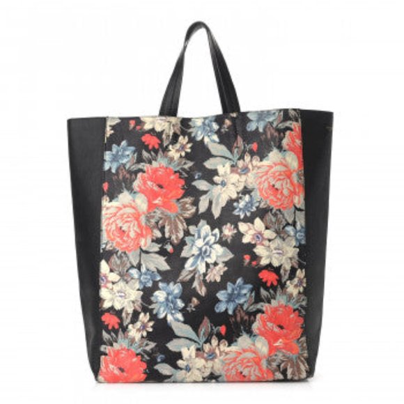NWT NEW CELINE CABAS FLORAL POTIRON Leather Tote Bag BLACK Shopper - Picture 1 of 11